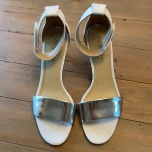 White and silver Via Spiga sandals.